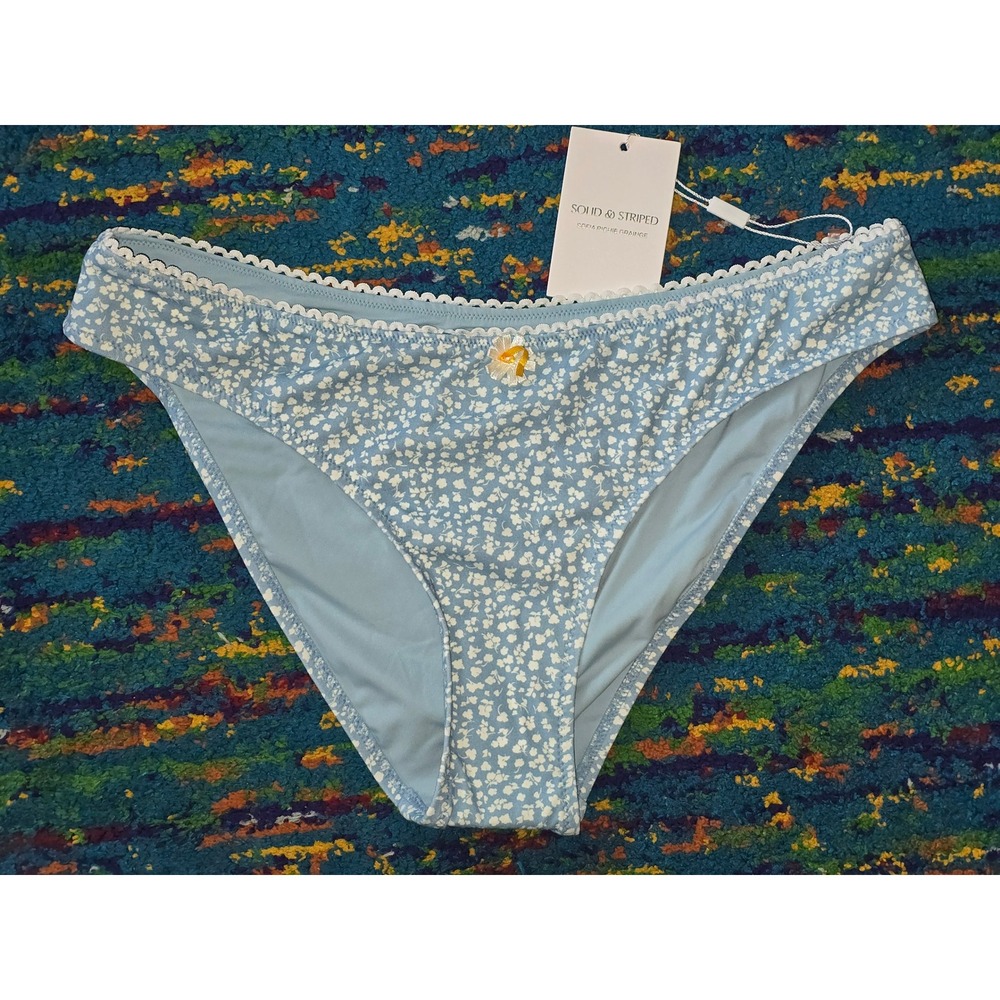 NWT Solid & Striped Bikini Bottom Blue Ditsy Floral Daphne Sofia Richie Women L